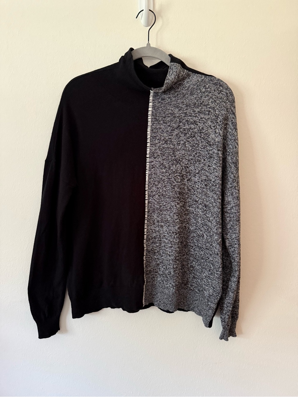Elliott Lauren Cotton Cashmere Blend Two Tone Mock High Neck Long Sleeve Sweater